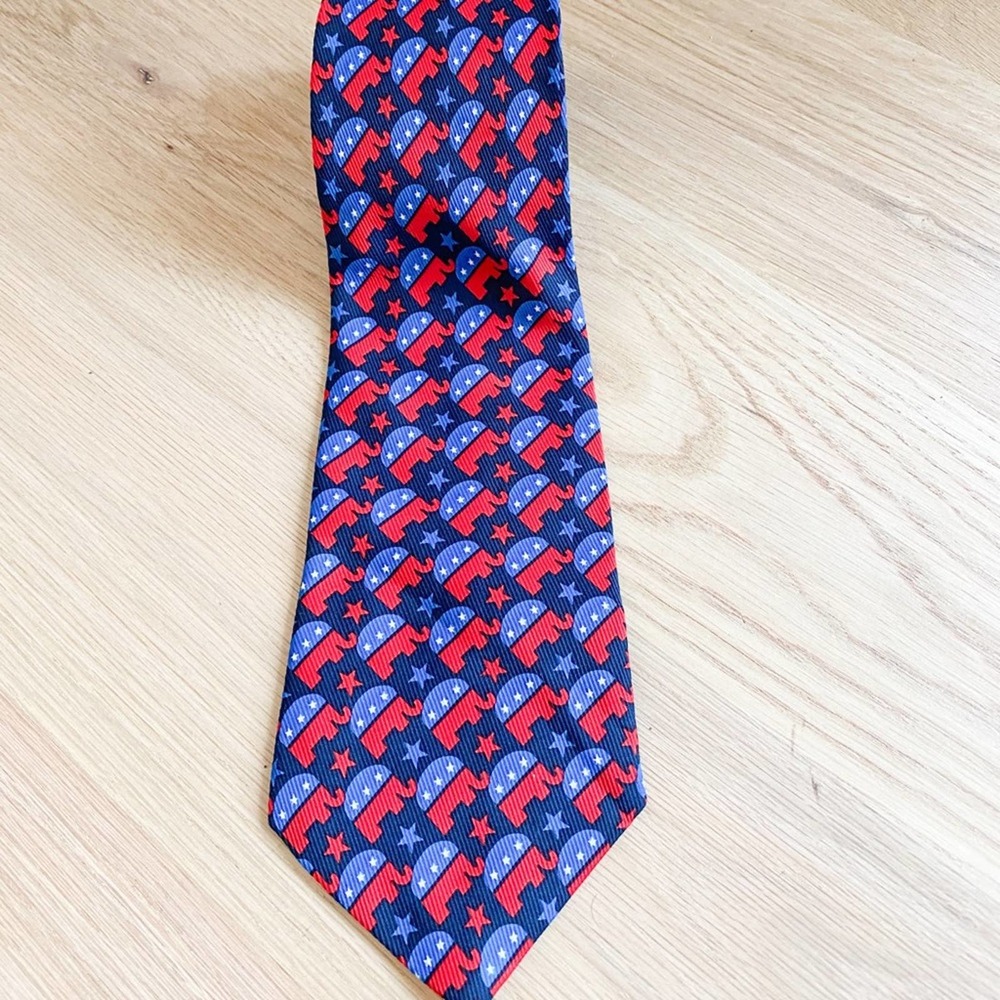 FLORENZI COLLECTION Men's Red/Blue Republican Elephant Logo Neck Tie sz OS